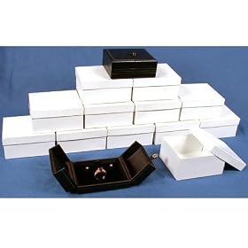 12 Ring Earring Boxes Black Leather Snap Lid Display