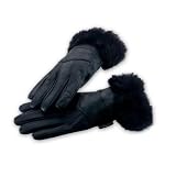 Giovanni Navarre Solid Leather Gloves Trimmed with Genuine Rabbit