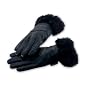 Giovanni Navarre Solid Leather Gloves Trimmed with Genuine Rabbit