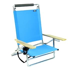 Deluxe 5 position Lay Flat Aluminum Beach Chair Light Blue
