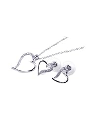 Nickel Free Sterling Silver Pendant & Earring Sets Open CZ Heart Set