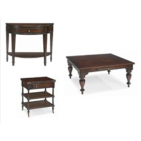 Bernhardt Furniture Sale Market Street Square Cocktail Table Set with Flip-Top Side Table in Dark Reddish-Brown Bordeaux