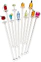 Prodyne S-10-H Happy Hour Swizzle Sticks. Clear Shafts, Set of 10