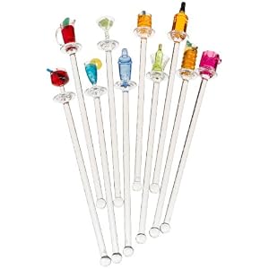 Prodyne S-10-H Happy Hour Swizzle Sticks. Clear Shafts, Set of 10