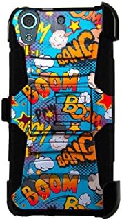 For Zte Zmax Z970 (T-Mobile Metro Pcs) Armor Hybrid Case Silicone Cover Kick Stand LuxGuard Holster+[WORLD ACC®] LCD Screen Protector+Stylus+Dust Cap (Comic Boom Teal/Black)