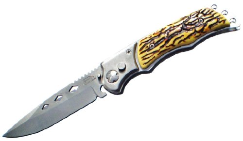Couteau Automatique À Cran D'Arrêt Manche Métal Avec Plaquage Façon Corne Avec Sécurité