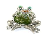 Adorable Large Green Crystal Frog Pin/Broach/Pendant Silver Tone
