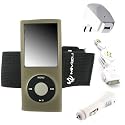 iPod Nano Silicone Case Package for 4th Generation Skin Cover + Screen Protector + Car / Home Charger / USB and Armband, Nike + Compatible