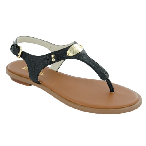 Michael By Michael Kors Women's MK Plate Flat Thong Sandals Black/Gold