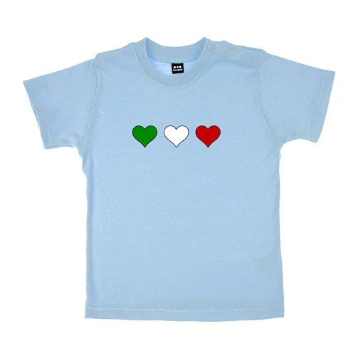 Baby – Kleinkinder T-Shirt – Italia 3 Herzen klein in Grün-Weiß-Rot – Textil skyblue / Motiv farbig Gr. 3-6 Monate