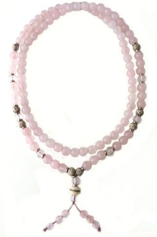 Kuan Yin Mala 108 Beads Rose Quartz, Lotus Seed & Clear Faceted Quartz by Prajna Paramita Malas