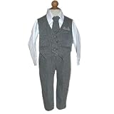Boy Grey Vest and Pants Suit with Matching Tie - 4 Pc Set (Boys Size 1 - 4)