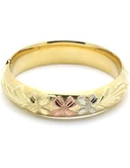 14K Tri-Color Gold 11mm Diamond Cut Flower 1.75 Diameter Adjustable Bangle Bracelets