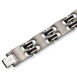 Black Rubber Brushed and Polished Titanium Bracelet - 9 Inches