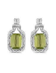 Birthstone Company 14k White Gold Emerald-cut Peridot And Diamond Earrings