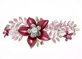 Pink Flower Leaf Blossom Crystal Hair Barrette