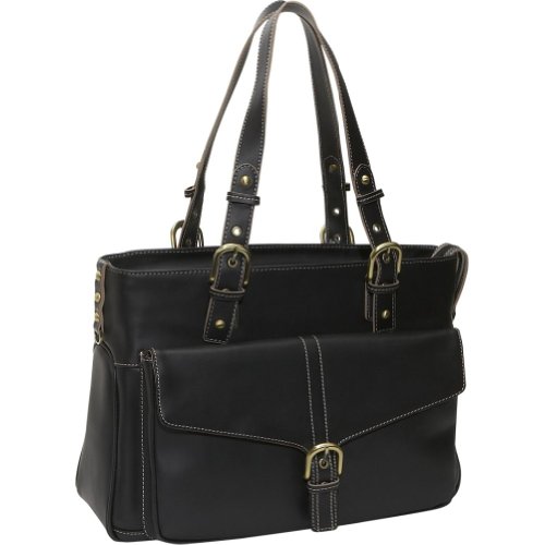 Heritage Leather Top Zip Computer Tote - Black