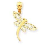 14k Satin Diamond-cut Dragonfly Pendant