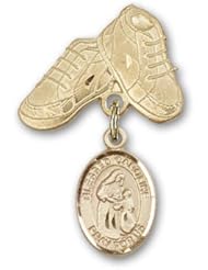 14K Gold Baby Badge with Blessed Caroline Gerhardinger Charm and Baby Boots Pin