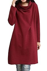 Turtleneck Long Sleeves Cotton Checkered Print Jumper 