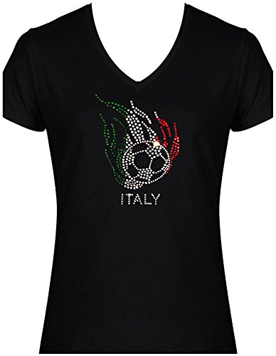 Premium Shirt Damen Fussball Italien mit Strass Italia Italy statt Trikot , T-Shirt, Grösse M, schwarz