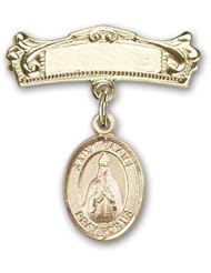 14K Gold Baby Badge with St. Blaise Charm and Arched Polished Badge Pin