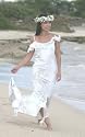 Queen Kaahumanu Hawaiian Wedding Holoku - Alii Collection Hawaiian Print Beach Wedding Dress