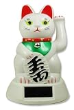Japanese Maneki Neko Fortune Cat Lucky Cat White Solar Powered Waving Arm!