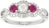 Past Present Future Sterling Silver Ruby and 1/2 cttw Diamond 3-Stone Engagement Ring, Size 7 Past Present Future Sterling Silver Ruby and 1/2 cttw Diamond 3-Stone Engagement Ring, Size 7