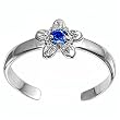 Sterling Silver Fashion Toe Ring - Flower with Blue Sapphire CZ - 2mm Band Width
