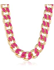 Gold Link Pink Enamel Accents Chain Necklace, 18"