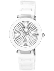 Anne Klein Womens AK/1019PVWT Ceramic Silver-Tone Pave Dial Watch
