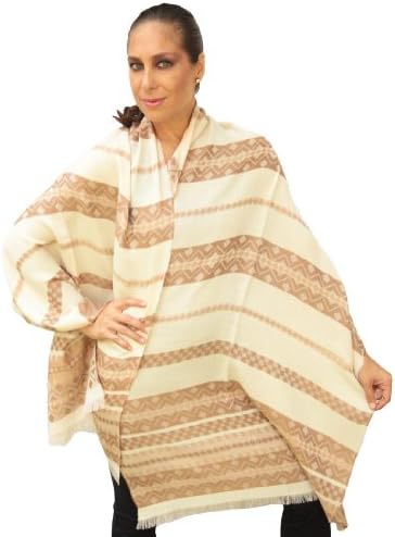 Superfine Reversible Woven Baby Alpaca & Silk Shawl Wrap (Ivory/Camel)