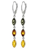 41jiGLawPkL. SL160  Sterling Silver Multi Color Oval Hand Blown Glass French Wire Earrings