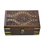 Christmas Gifts for Women A Beautiful Handmade Wooden Jewelry Box Intricately Carved With Brass Inlay - Medium Size