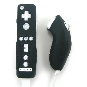 Kroo Silicone Skin Case for Nintendo Wii Remote and Nunchuck (Black)