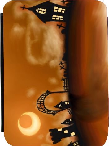 Rikki KnightTM Halloween Graveyard on Orange Silhouette Kindle® FireTM Notebook Case Black Faux Leather - Unisex - Ideal Gift for all occassions!