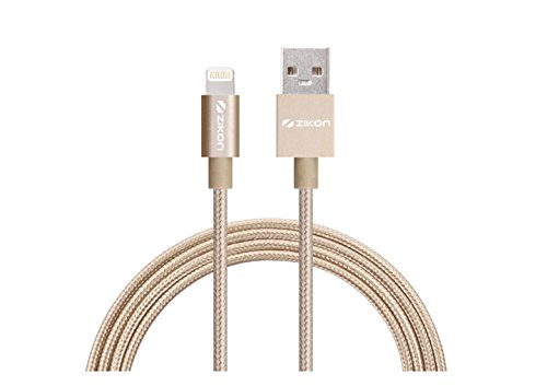 [Apple MFi Certified] ZiKON 3ft/ 1m Nylon Braided 8 Pin Lightning Cable USB Charging Cord with Aluminum Connector for iPhone 6/6s/6 plus/6s plus, 5c/5s/5, iPad Air/Mini, iPod Nano/Touch (Gold)