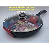 Ceramic Marble Coated Non Stick Cast Aluminium Fry Pan with Lid, 24 cm