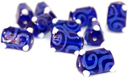 Blue White Gzhel Czech Glass Lampwork Handmade Beads Triangle Tube Curl Beads 16mm x 10mm 2pc