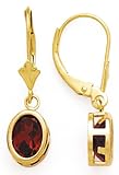 14K DANGLE GARNET OVAL LEVERBACK EARRINGS 8X6MM