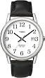 Timex Men's T2H281 Easy Reader Black Leather Strap Silver-Tone Case Watch