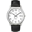 Timex Men's T2H281 Easy Reader Black Leather Strap Silver-Tone Case Watch
