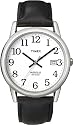 Timex Men's T2H281 Easy Reader Black Leather Strap Silver-Tone Case Watch
