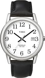 Timex Men's T2H281 Easy Reader Black Leather Strap Silver-Tone Case Watch