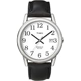 Timex Men's T2H281 Easy Reader Black Leather Strap Silver-Tone Case Watch
