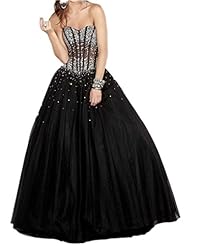 Satin/Tulle Backless Lace-Up Beaded Sequined Sweetheart Prom Dress 