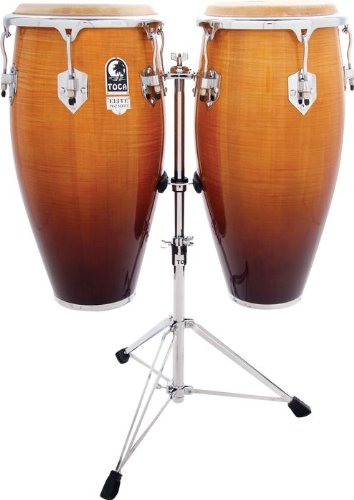 MusicalInstruments: Toca Elite Pro Wood Conga Set with Stand Box 1, Crimson Maple Fade