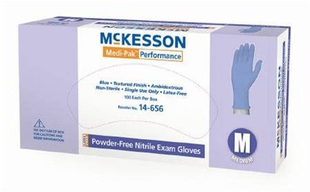 McKesson Medi-Pak Performance PowderFree Nitrile Textured Exam Glove NonSterile, Blue, Small - Case
