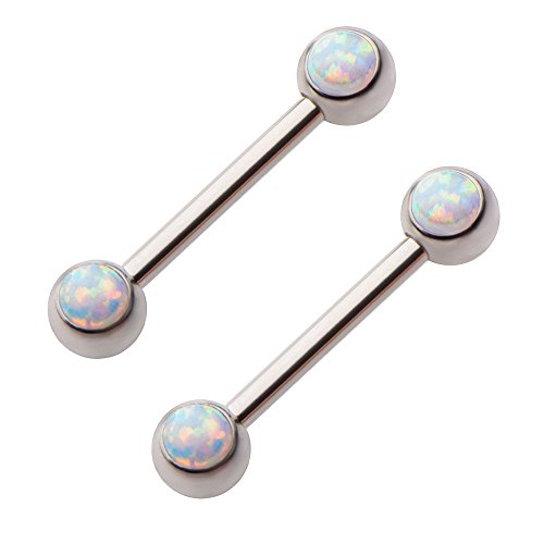 Double Synthetic Opal Surgical Steel Nipple Ring Pair